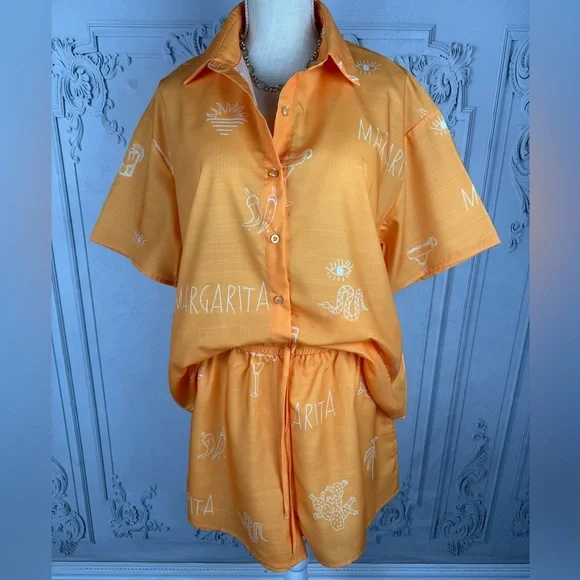 Cabo Ready Orange Shirt and Matching Shorts Set - Picture 6 of 14